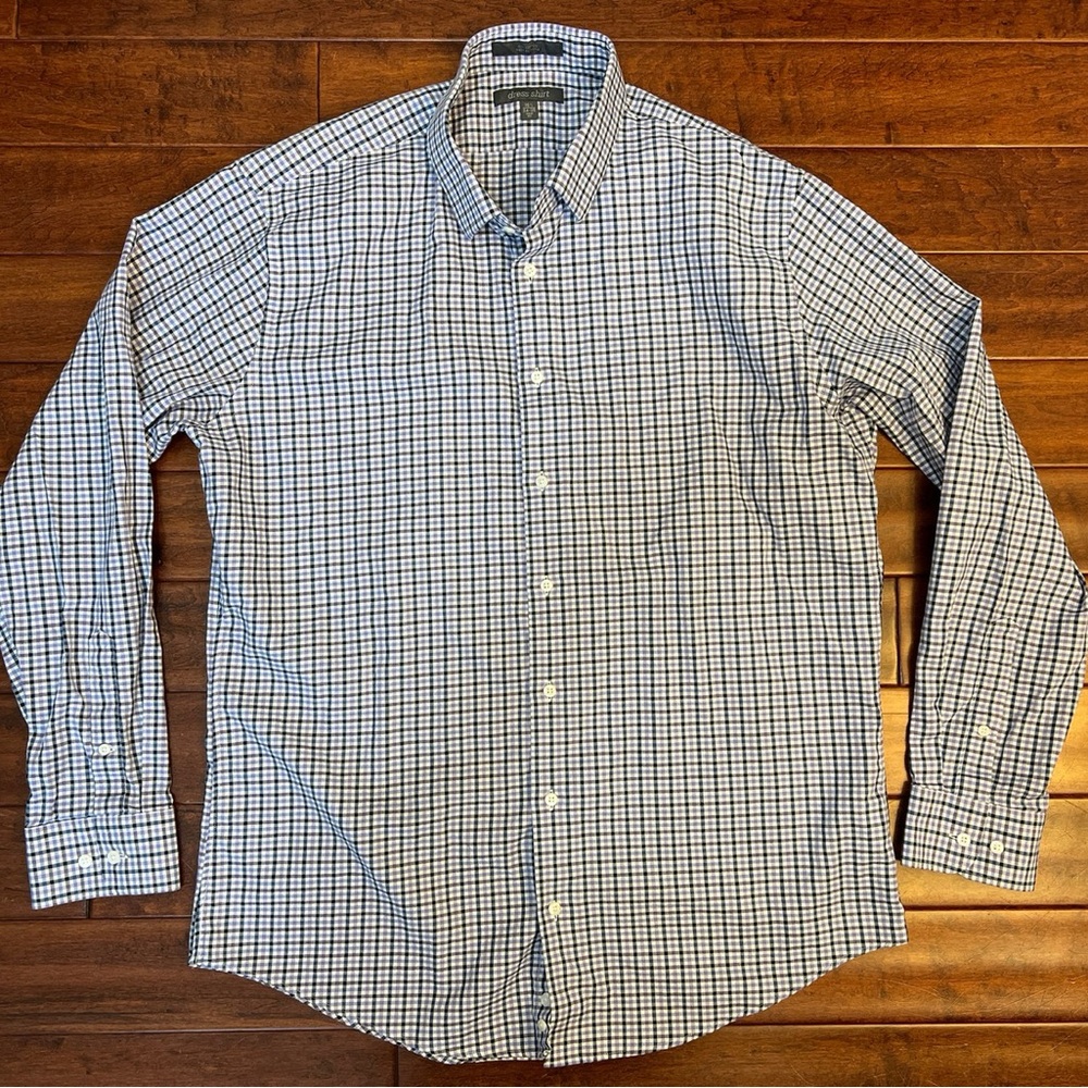Nordstrom | Trim Fit Long-Sleeve Button-Down Plaid Shirt | Blue/White | Sz: 15